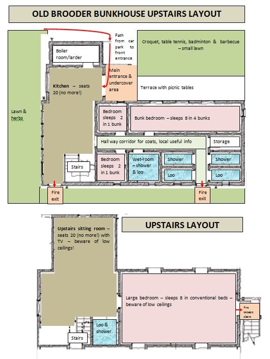 Downstairs and upstairs bunkhouse layout